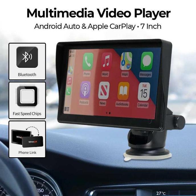 Layar Monitor Mobil 7 Inch Multimedia Video Player Wireless Support Android Auto Car Play SKR