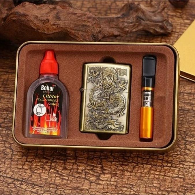 begionezz - korek api zippo set minyak jiantai motif naga jt-682