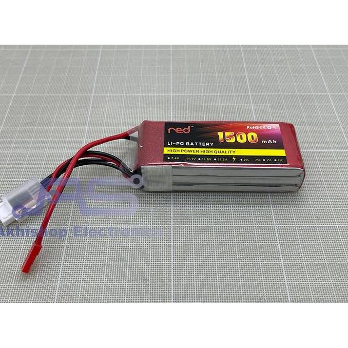 Red Lipo Battrey 1500mah 3S 25C JST