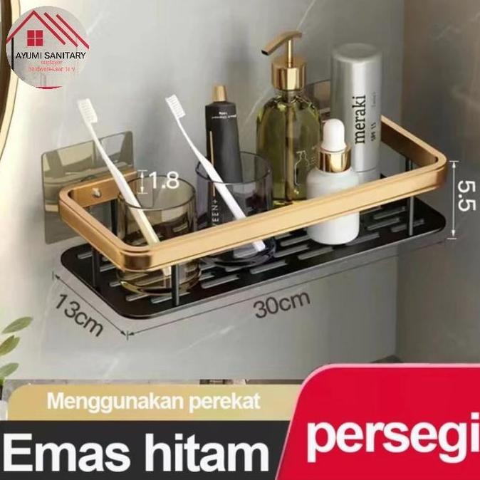 TERBARU - Rak shampo kamar mandi segi black gold .rak dinding aksesoris