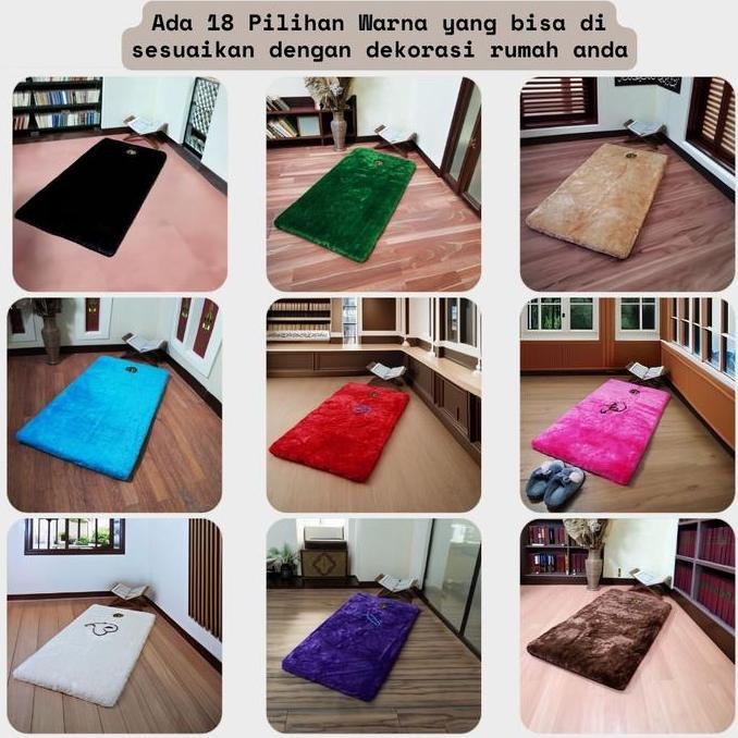 Sajadah Bulu Rasfur polos anti slip  115x65x2.5cm / motip kabah ka'bah Muslim Hitam
