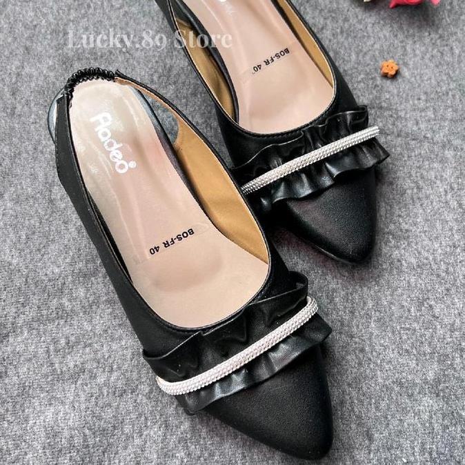 Jelitashoes- Sandal Fladeo Wanita Rumbai Mutiara Heels 3Cm Sendal Tali Belakang Karet Shoes