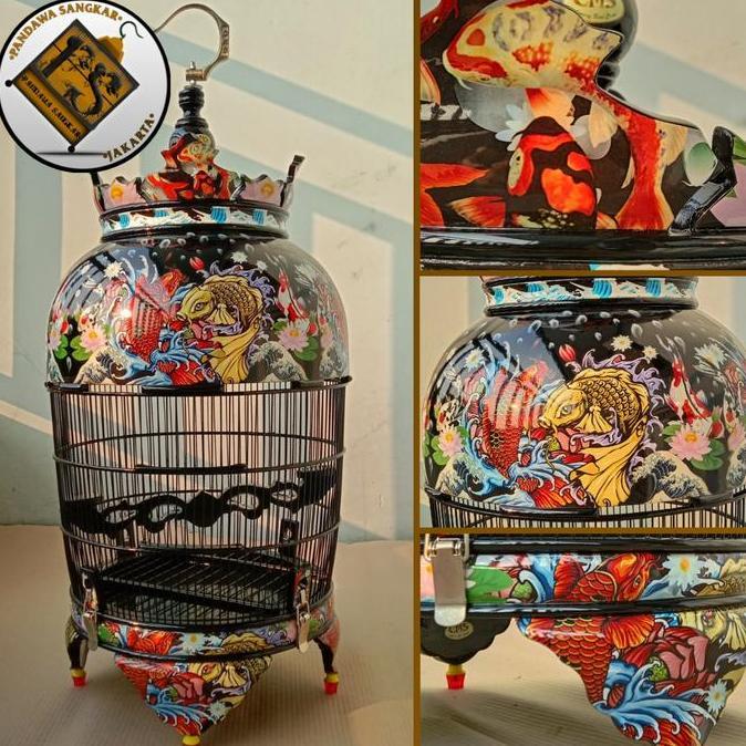 ASLI SANGKAR/KANDANG PERKUTUT CMS JATI DECAL MOTIF KOI READY STOCK