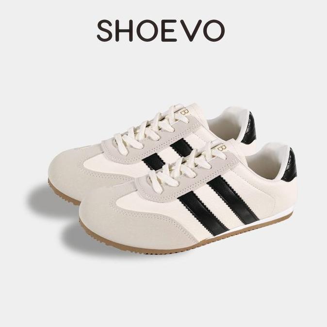 Jelitashoes- Shoevo Sepatu Latihan Wanita Sol Tipis Warna Solid Kepala Bulat Dua Garis St095 Casual 