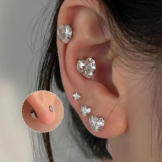 Bisainstan- Ear Partner-Anting Titanium Untuk Wanita, Berbentuk Hati, Dengan Desain Unik Dan Mewah, 