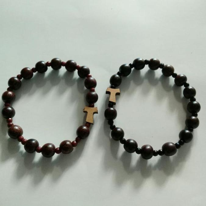 Bisainstan- Gelang Rosario Kayu Stigi Salib Tao