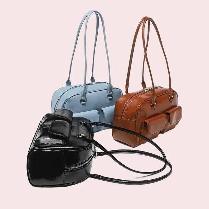 Leoni Bag - Tas Bahu Wanita Korea Hitam Kulit dengan Banyak Kantong Kualitas PREMIUM Totebag Cewek