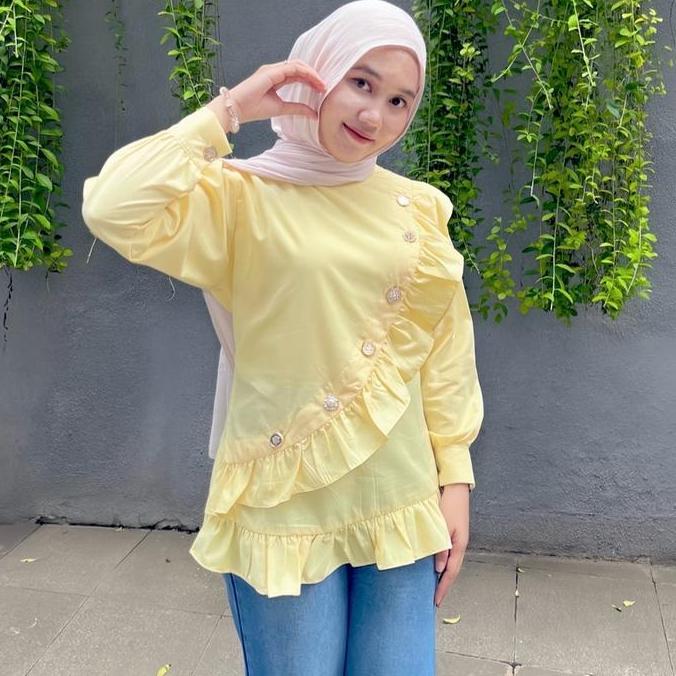 Lili blouse atasan katun baju kekinian Lengan Panjang kemeja kerja wanita ruffle