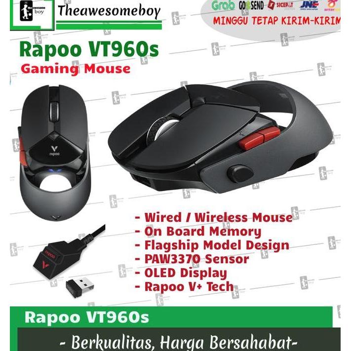 Rapoo VT960s Dual Wireless Wired PAW3370 Gaming Mouse OLED Display Terlaris