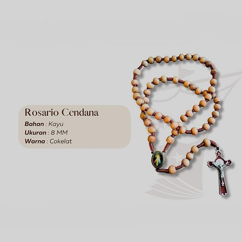 Kalung Rosario Cendana 77 Bapa Kami Kayu 8mm Katolik Aksesoris Souvenir Salib Pria Wanita Tali Murah