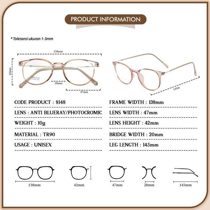 Bisainstan- Kacamata Photocromic Minus Lensa Anti Radiasi Anti Blueray Bluecromic Pria Wanita Bentuk
