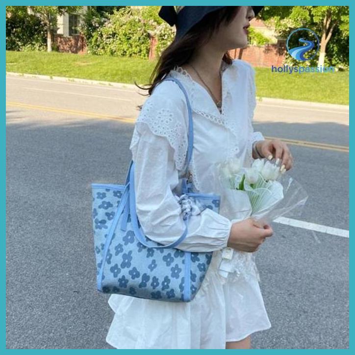 (ORI) TOTE BAG CANVAS BESAR BLUE MOTIF LOVELY TAS KANVAS FREE PITA 722-82 KECANTIKAN PESTA DEKORASI 
