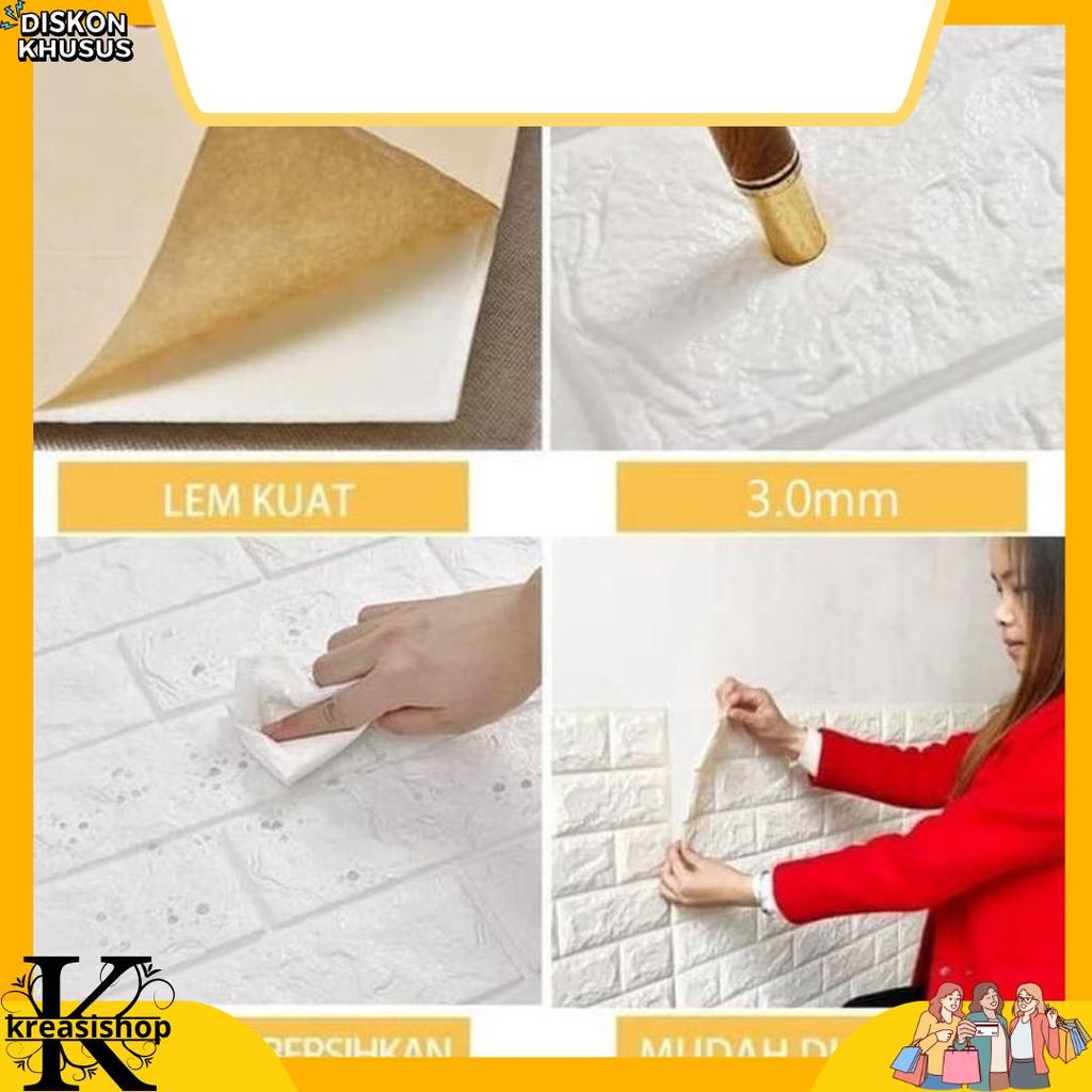 Walpaper dinding 3d foam motif batu bata 70x77cm Murah