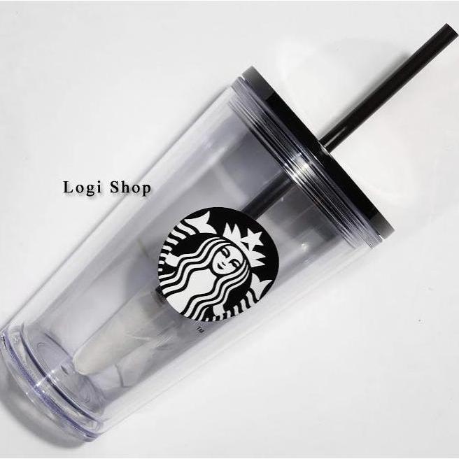 NEW Starbucks Tumbler Cold Cup Black Siren Logo Grande 16oz