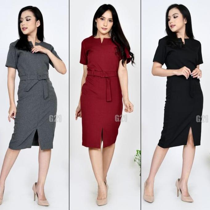 Dress bisnis Kerja Wanita mewah  Kantor dress pesta seragam spg Formal High Premium Quality Midi Hit