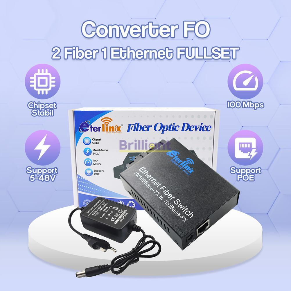 Fiber Optic Media Converter 2 Fiber 1 Ethernet Fullset Eterlink