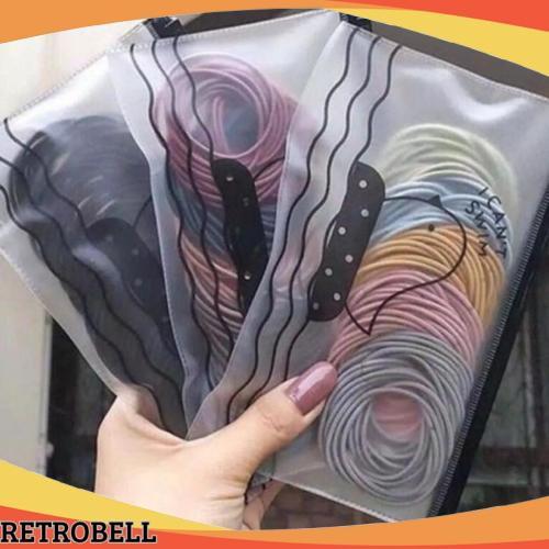 V011 Set 100pcs + Pouch Ikat Rambut Cewe Korea Warna Warni Lucu Simple Gratis ongkir