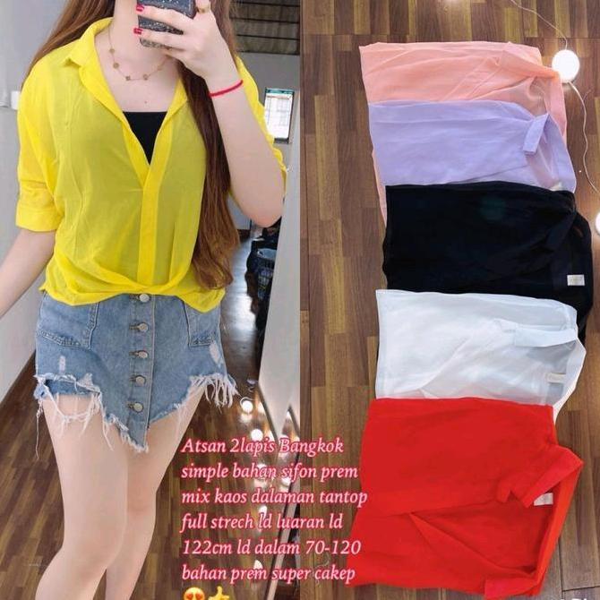 Best- ATASAN SIFON POLOS FREE TANK TOP WANITA|BLOUSE POLOS|ATASAN WANITA KEKINIAN|ATASAN 2IN1