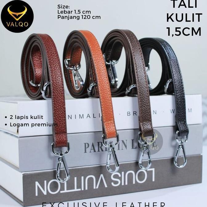 ASLI VALQO Tali Selempang Kulit Sapi 1,5 cm Tali Kulit Strap Kulit panjang Tas Slingbag Wanita 2 lap