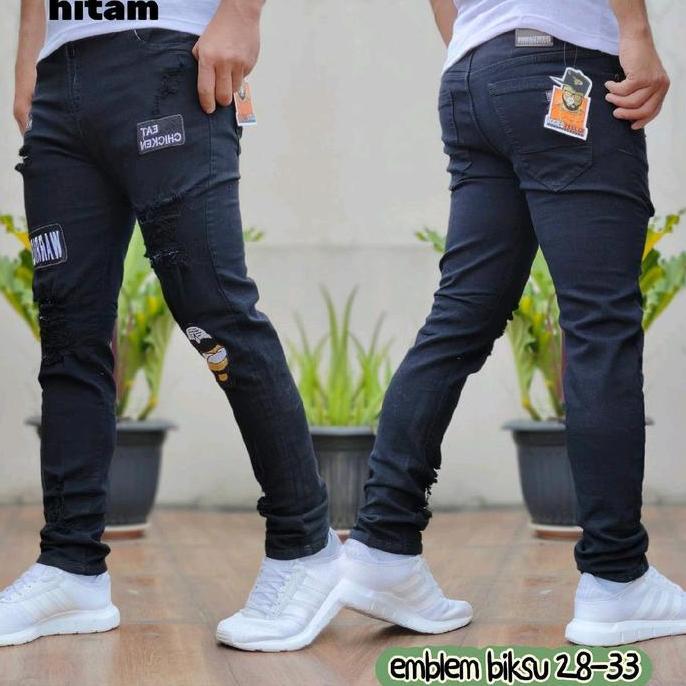 Mntp- Terlaris Cod Celana Jeans Panjang Putih Sobek-Sobek Pria/Celana Jeans Putih Panjang Bordir Emb