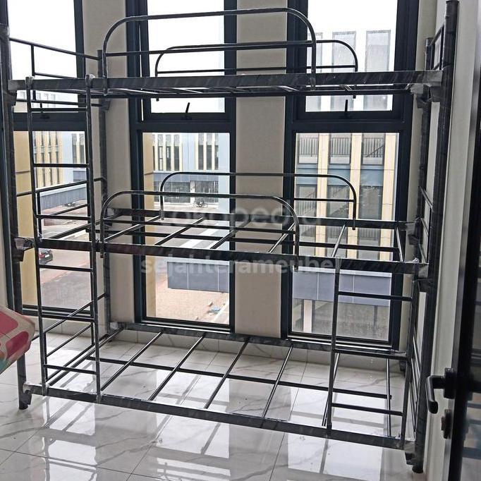 Newcap- Tempat Tidur Tingkat 3 Susun Ranjang Susun Besi Bunk Bed Ranjang Besi