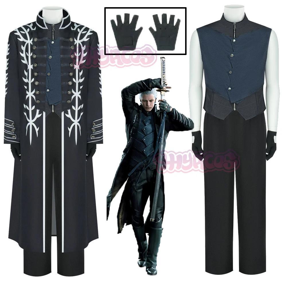 4PCS Hot Game DMC5 Cosplay Vergil Costume Nelo Complete Outfit with Boots Halloween Carnival Men Sui