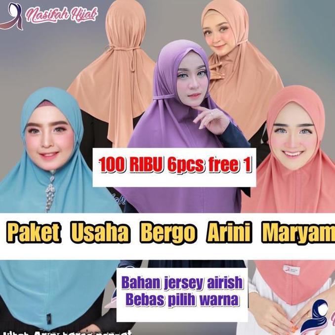 New- Nasifah Hijab - Paket Bergo Arini Maryam | 6 Pcs  Free 1 Hijab Instan Nonpet Tali Jilbab Size L