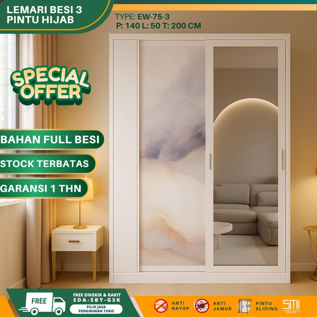 Lemari Besi 3 Pintu Jumbo Hijab - Lemari Baju Lemari Pakaian Sliding Lemari Besi Almari Baju