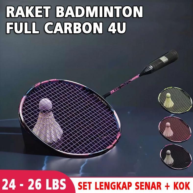 Raket Badminton Full Carbon Original 24 - 26 LBS Raket Bulutangkis Set Tas & Kok - Raket Bulutangkis