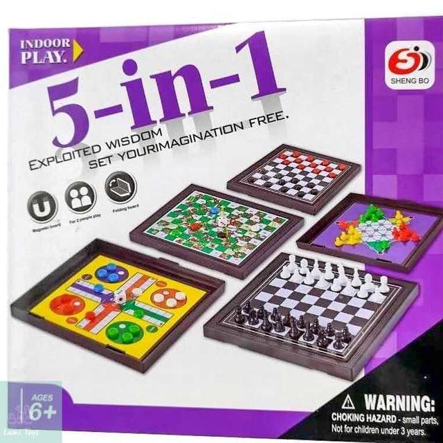 Mainan Board Game Ular Tangga Magnet 5 In 1 Catur Ludo Halma Catur