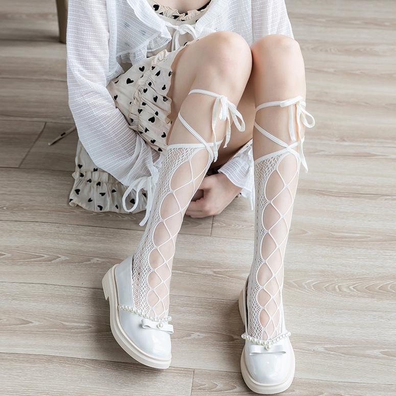 Slmtkaki- Kaus Kaki Wanita Setinggi Betis Transparan Tali Jk Transparan Sexy Kaos Kaki Akseoris Ling