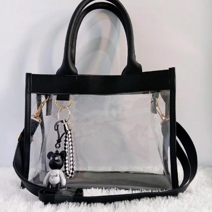 New- Tas Transparan Tas Pvc Konser Tas Plastik Hitam Wanita Selempang