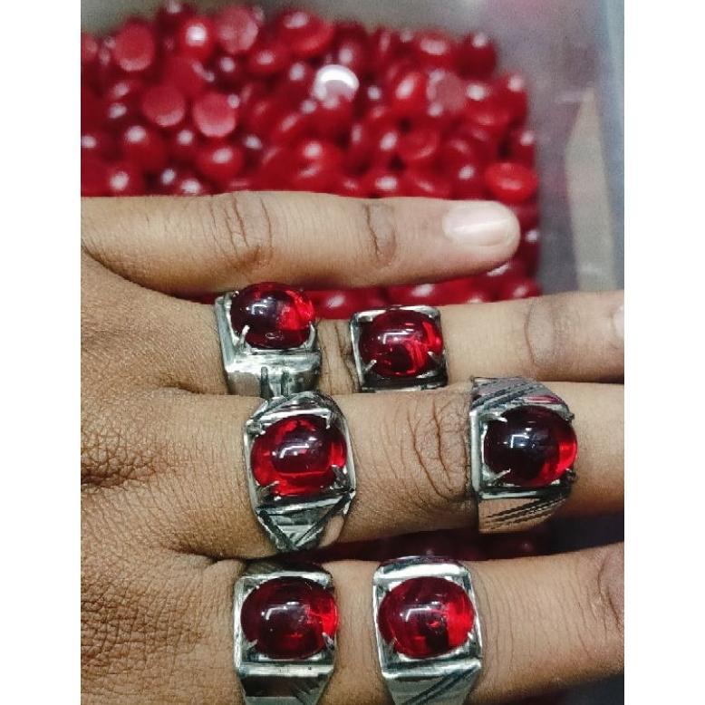 Cute- Cincin Stainless Monel Batu Merah Siam Obsidian