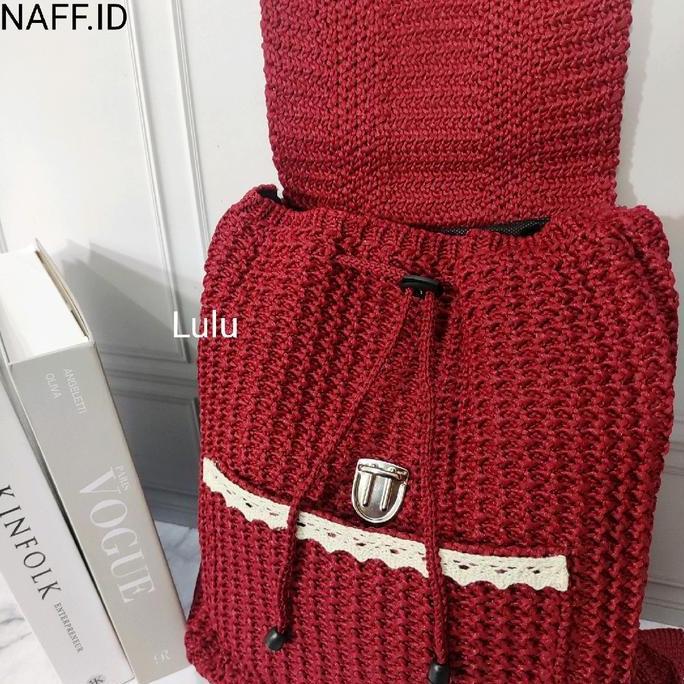 New- Lulu Tas Ransel Renda Bahan Rajut Ukuran Besar