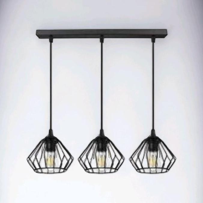 Lampu Hias Gantung Minimalis Besi Hitam 3 in 1 Model Terbaru dengan 3 Cabang untuk Pencahayaan Merat