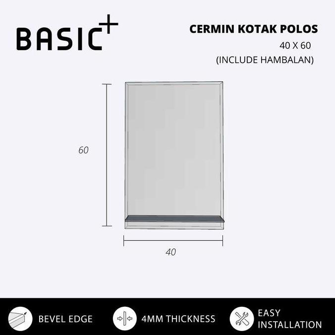 Bath- Kaca Cermin Gantung Kotak Polos / Cermin Washtafel Cermin Kamar Mandi
