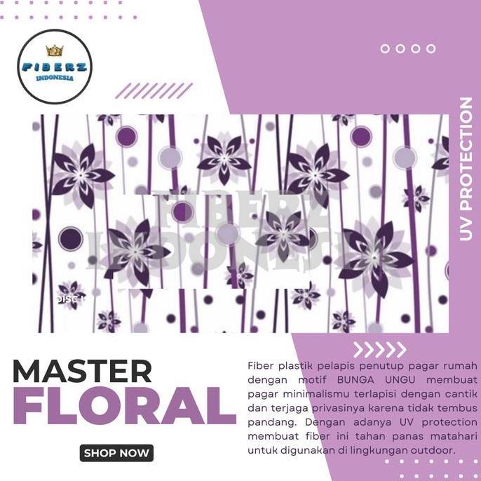 MASTERFLORAL - Fiber Plastik Penutup Pagar Motif BUNGA UNGU Meteran