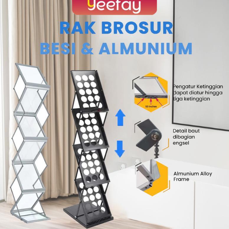 Rak Brosur / Rak Display / Rak Majalah 4 Susun Lipat Besi 4 Susun Rak Brosur Stainless Aluminium Rak