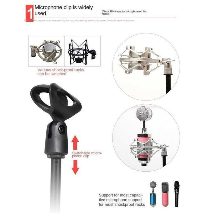Volk- Stand Mic/ Tiang Mic Pendek Gratis Holder Jepit Mic