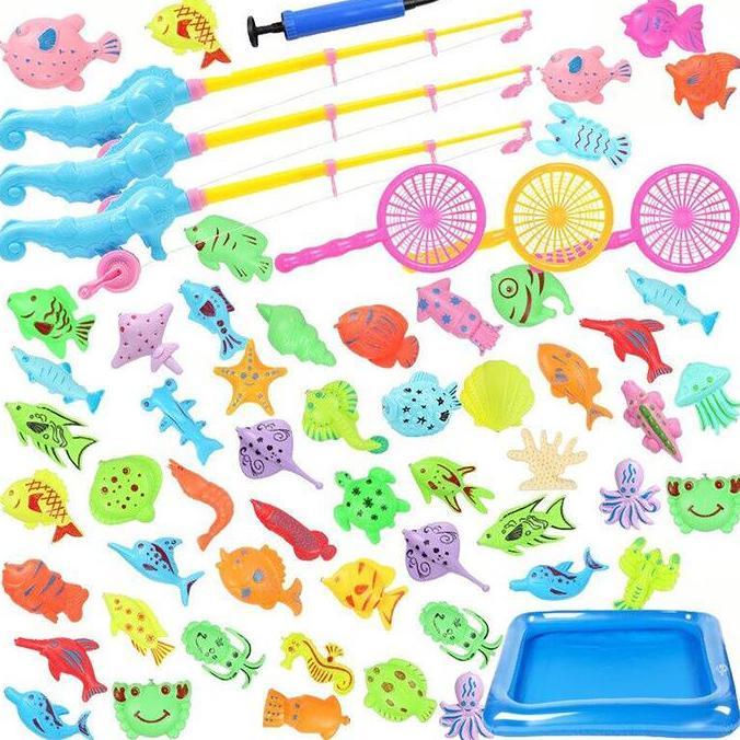 Toypuy- Mainan Pancing Ikan Anak-Anak 50Pcs Mainan Pancing Ikan Magnet Dan Kolam Pancingan Magnet An
