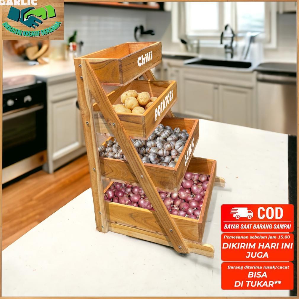 FINISHING PLITUR KAYU JATI RAK DAPUR TINGKAT 4/ RAK SERBAGUNA KAYU JATI/ RAK DAPUR BAWANG KENTANG CA