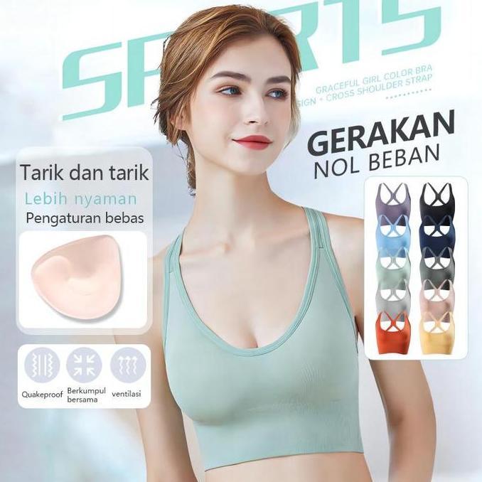 Grily- Sport Bra Tanpa Kawat Sport Bh Gym Bra Wireless Sport Bra Olahraga Baju Fitness Wanita Quick 