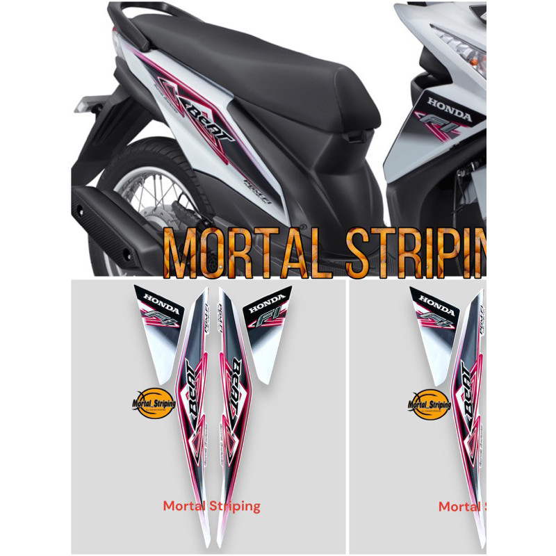 STIKER STRIPING LIS BODY BEAT FI AWAL 2013 PUTIH PINK FULL SET berkualitas original motorcrly
