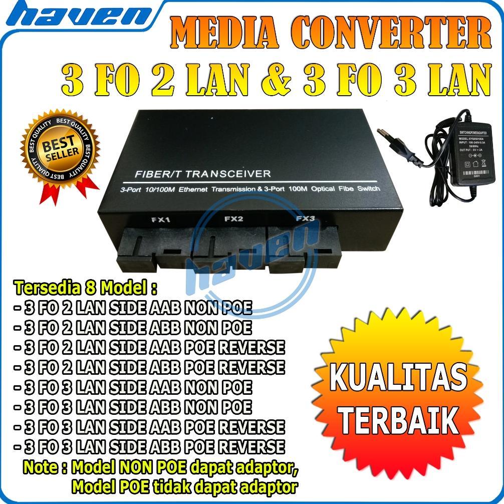 Media Converter 3 Port FO 2 Port LAN / Switch Fiber 3 FO 2 SC