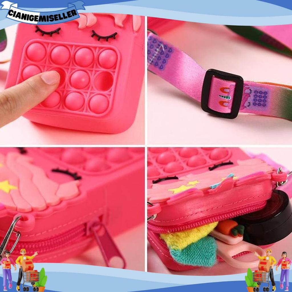 Tas pop it rubber jelly mainan anak unicorn pony Grosir