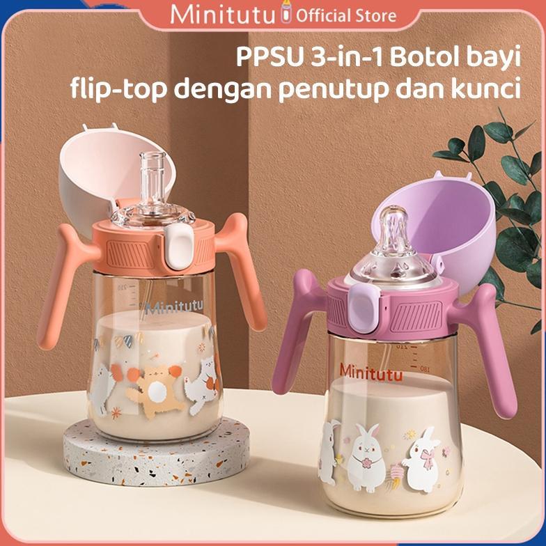 Minitutu 300ML/240ML botol minum bayi botol susu anak 1 tahun Botol Susu Bayi Bahan PP/PPSU 3IN1 leh