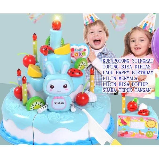 Expert- MAINAN KUE ULANG TAHUN 3TINGKAT TIUP LILIN BIRTHDAY CAKE