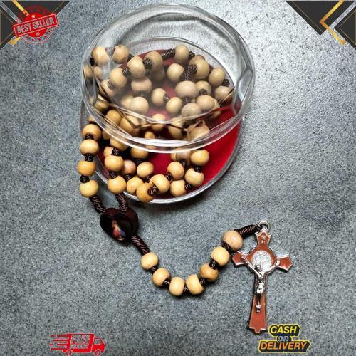 Kalung Rosario 77 Bapa Kami Kayu Cendana 8 mm Souvenir Rohani Katolik Pria Wanita Tali Lilit UNIK