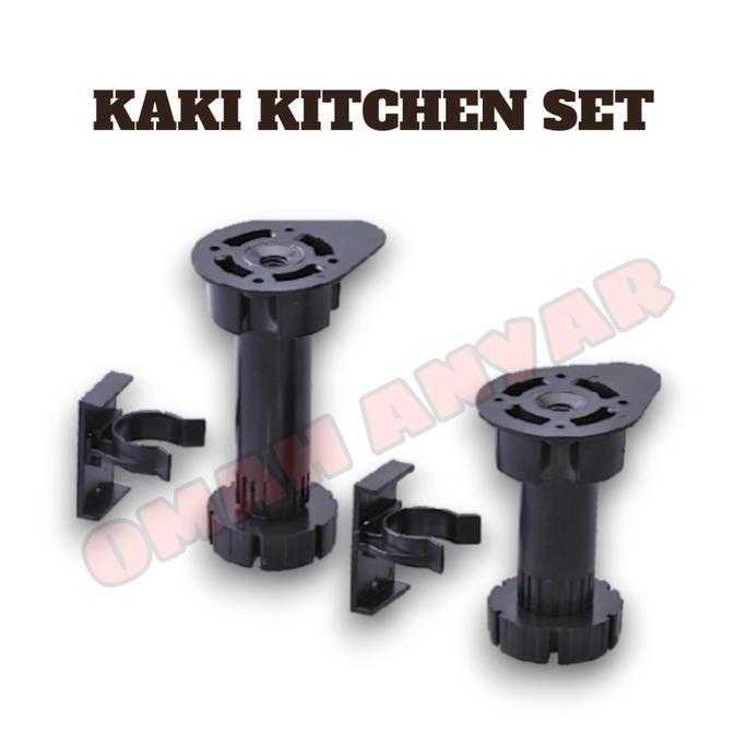Kaki Meja Lemari Kitchen 10cm Set Dapur Stabil Adjuster Plastik Hitam Twin