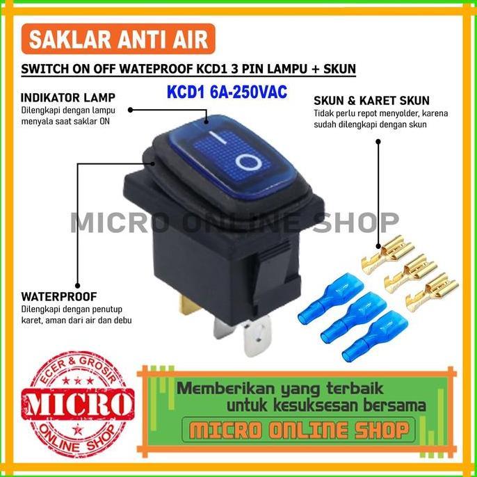 Expert- Saklar On-Off 3 Kaki Anti Air Biru + Skun Switch On-Off